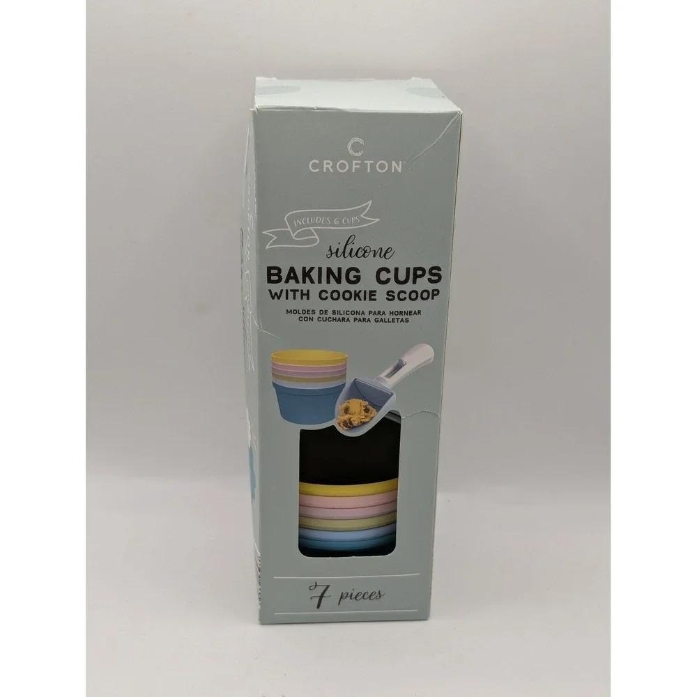 Crofton‎ 7 Piece Silicone Baking Cups with Cookie Scoop Pastel Colors New